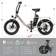5TH WHEEL W11B 20 Fat Tire Electric Bike, 500W Foldable Adult E-bike with 48V 15.6Ah Removable Battery, Electric Bicycle with 7 Speed, UL2849, White