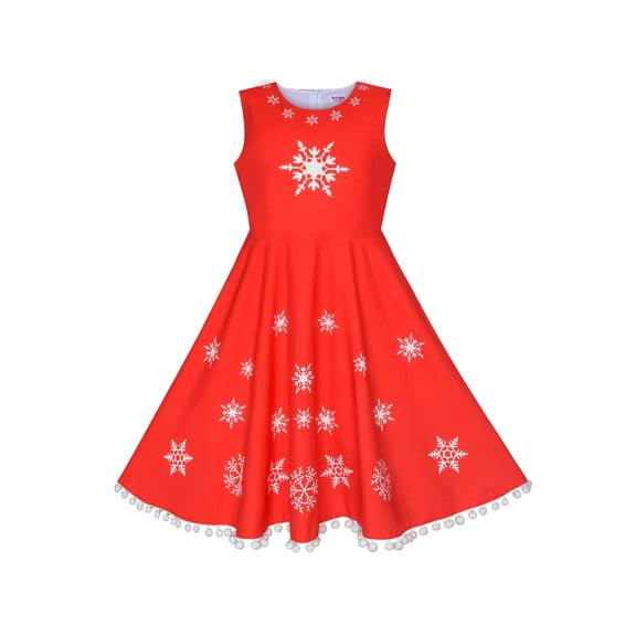 Girls Dress Red Snowflake Bow Tie Christmas Party Holiday Sleeveless 7 Years