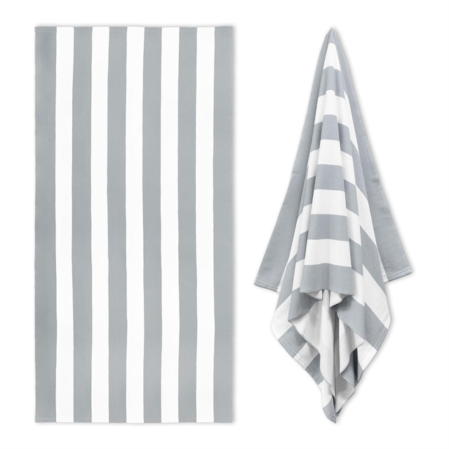 Large Oversized Beach Towel - 35 X 70 Inch Plush Microfiber Pool Towel, Striped Quick Dry Swim Towel Grey