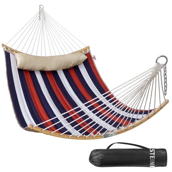 Bathonly 11 FT 2-Person Hammock with Pillow, Folding Curved Spreader Bar, Trinidad Red