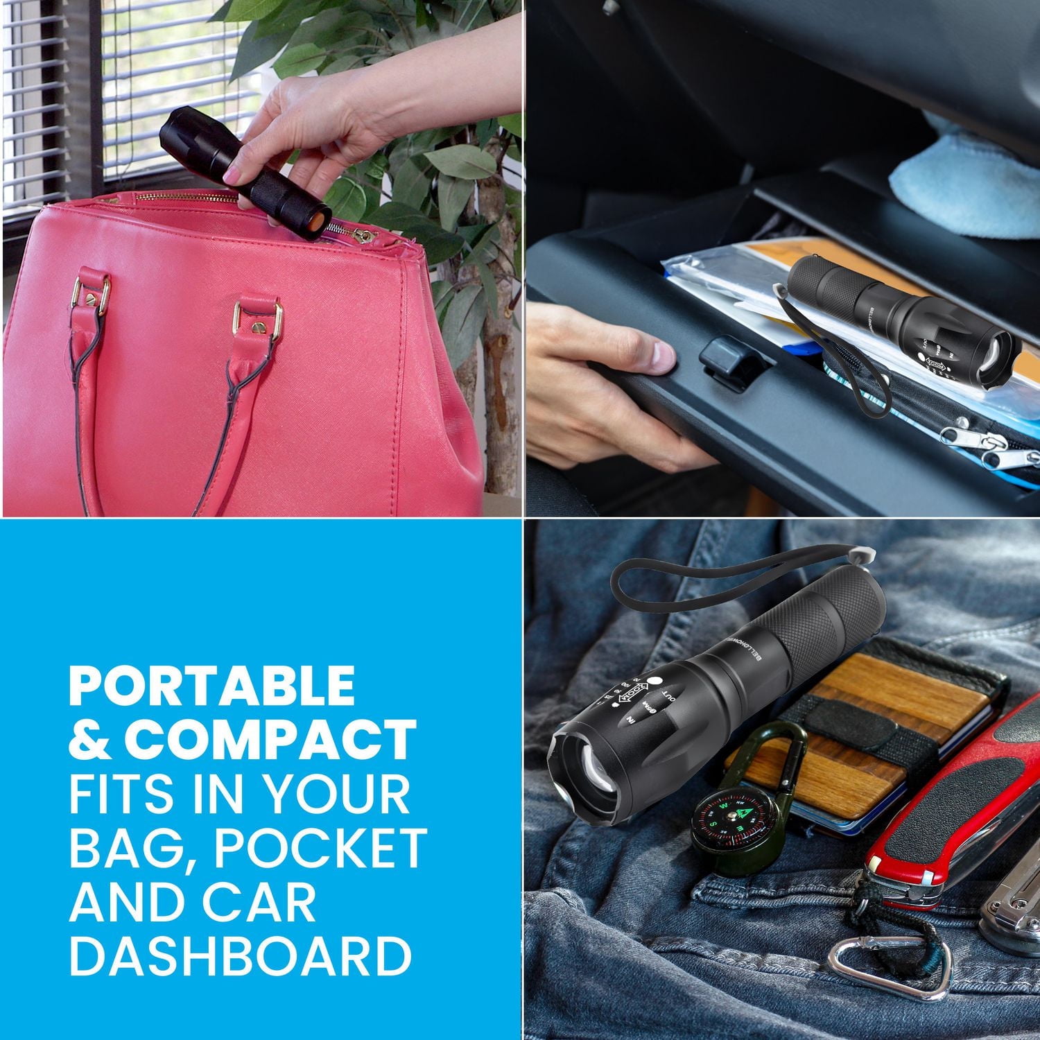 Bell + Howell Taclight Tactical Black Flashlight 3-Pack – Ultra Bright LED, 5 Modes, Zoomable, Waterproof, Durable Aluminum