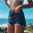 thumbnail image 3 of High Waisted Ripped Denim Shorts for Women – Frayed Hem Casual Jean Shorts, 3 of 5