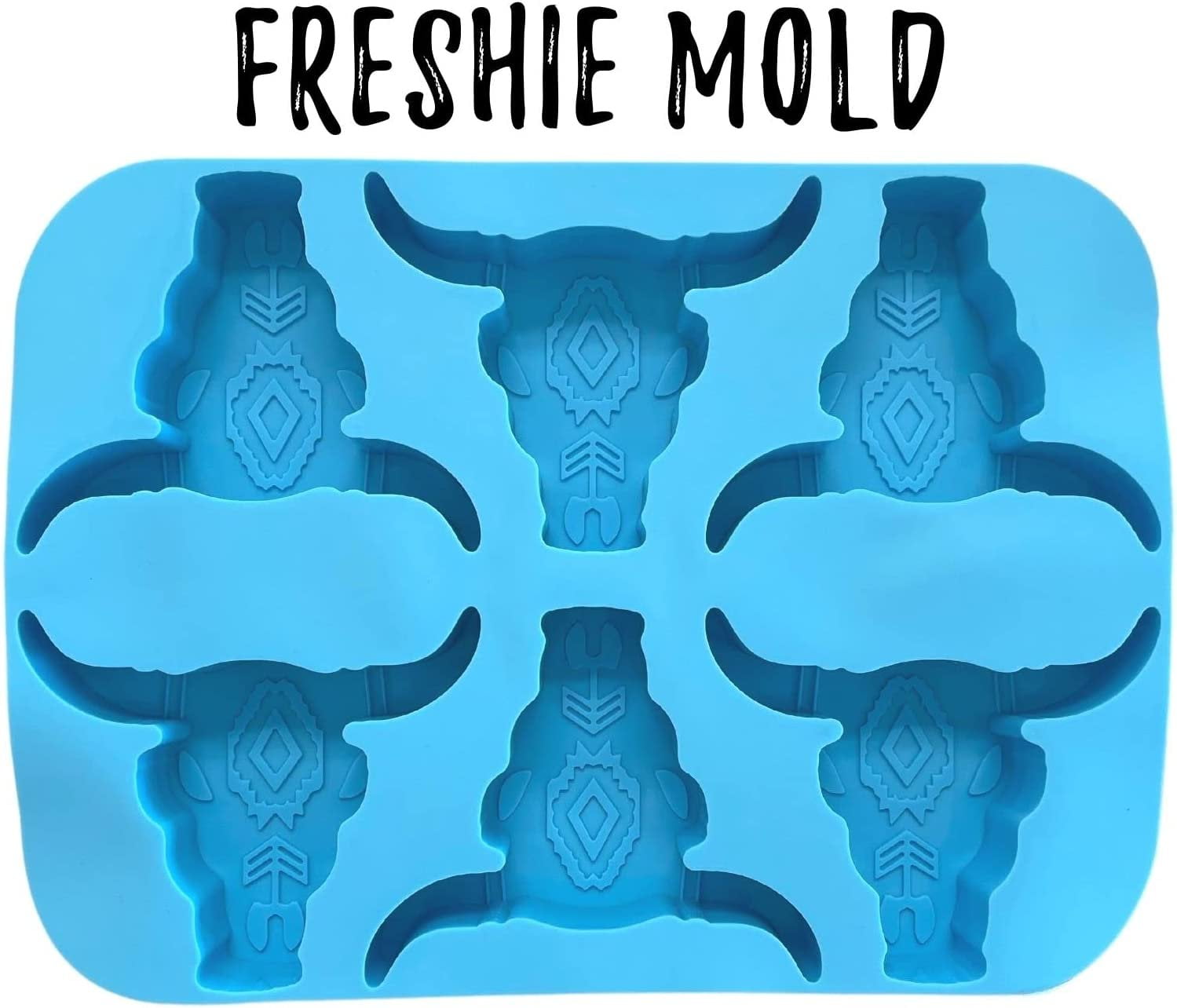 6 Longhorn Freshie Mold Silicone Tray Bulk Wholesale  11.25" Wide x 8" Long x 1" Deep  Multiple Mold for Freshies, Epoxy, Soap  Aztec Bull Skull  Blue Tray Heat Resistant Aroma Unscented Beads