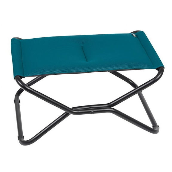 Folding Footrest/Stool - Black Steel Frame - Coral Blue Fabric