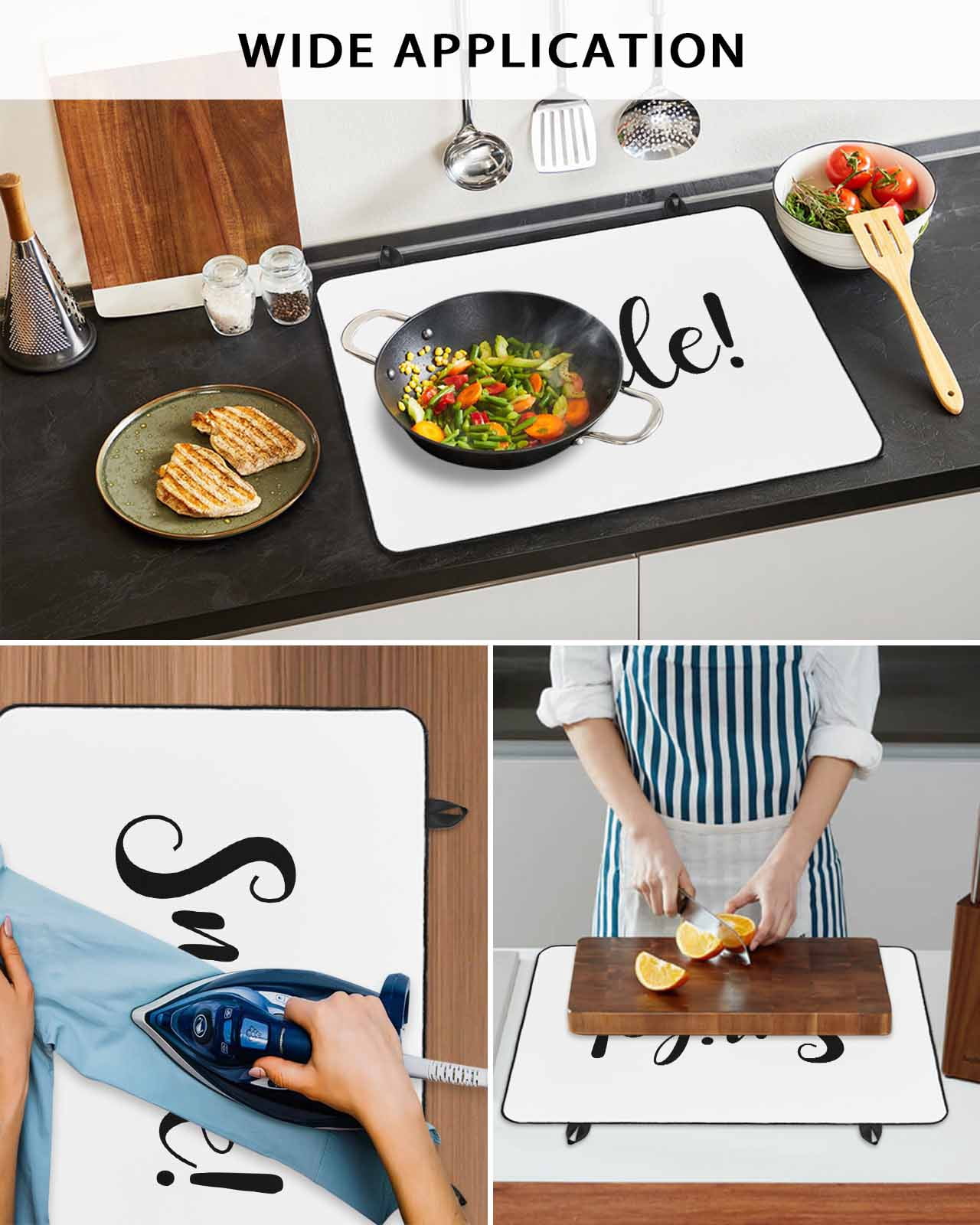 nqOlkjepod Large Induction Cooktop Protector Mat 24"x21", Smile Stove Top Covers for Electric Stove, Black Words Decorative Stove Burner Cover Mats, Glass Top Stove Cover