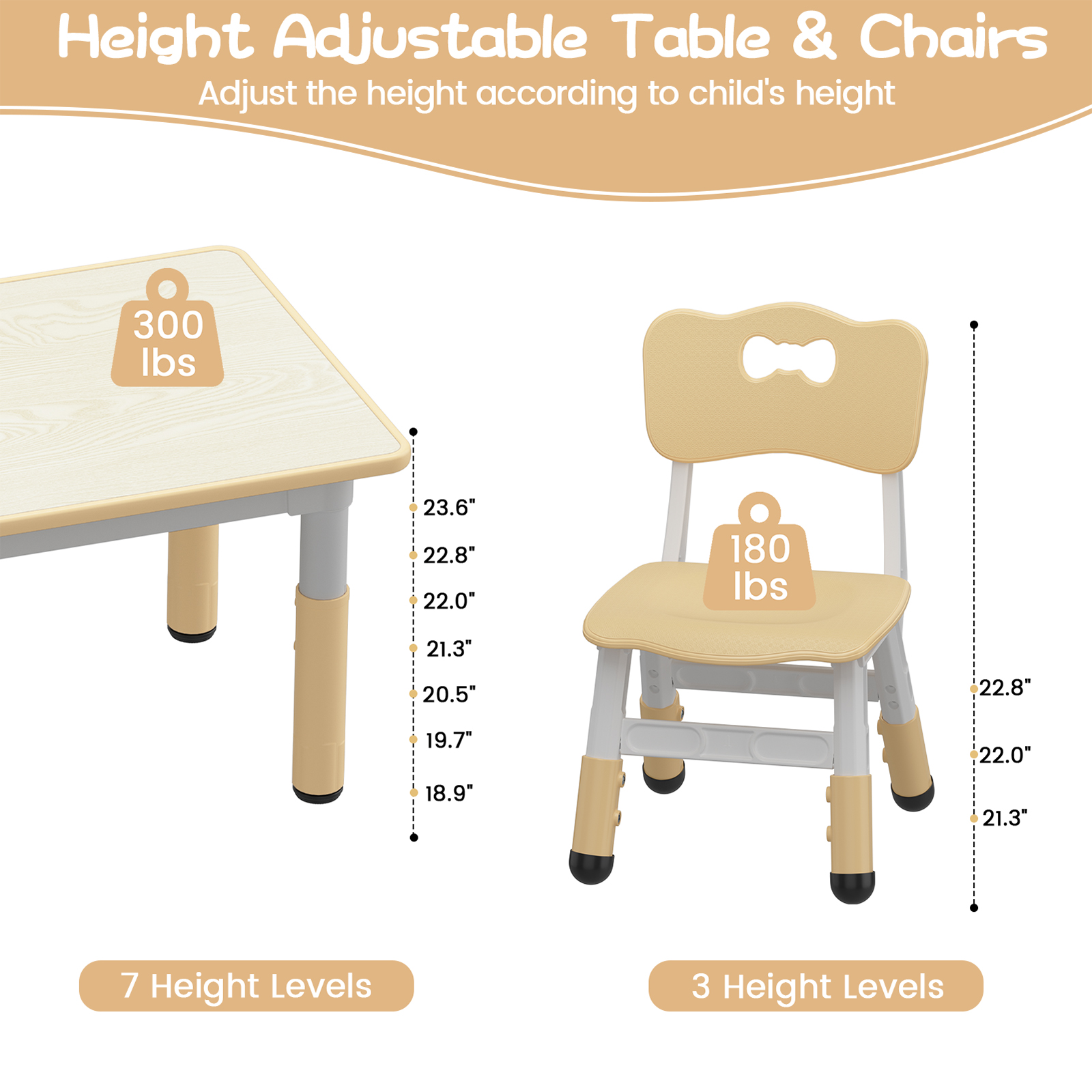 Kids Table and 6 Chairs Set, Height Adjustable Toddler Table and Chair Set, Graffiti Desktop, Children Study Table for 6 for Home Daycare Preschool for Ages 2-10