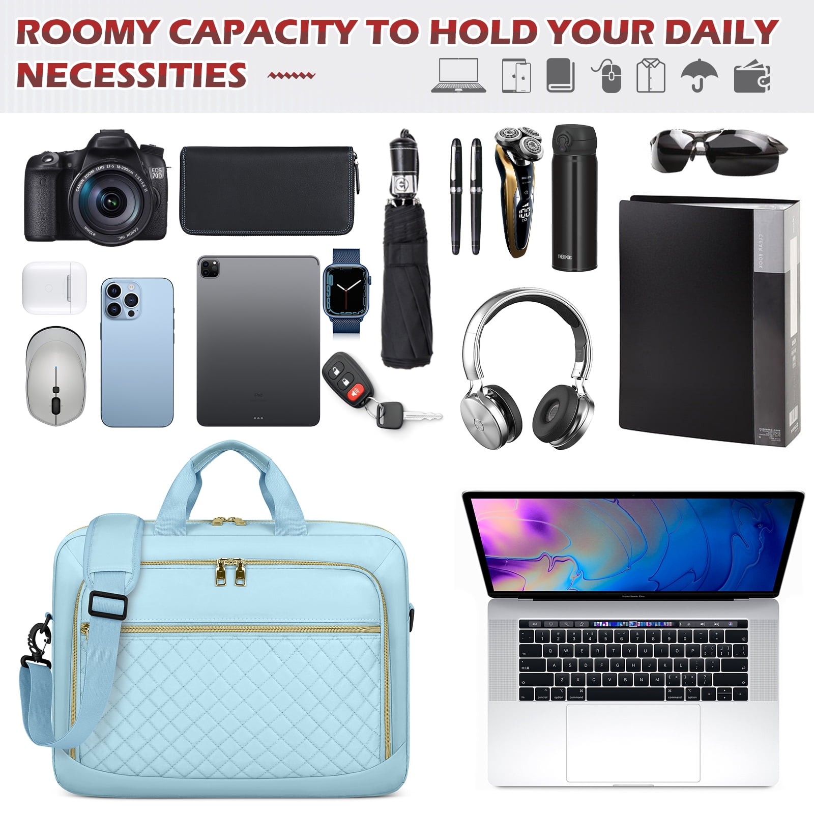 Laptop Bag 17.3 Inch Laptop Briefcase for Women Men Messenger Bag Waterproof Shoulder Large Computer Bag for Business Office Work College,Black