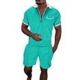 thumbnail image 1 of FhsagQ Men's Shirts Shirts for Men Male Casual Striped Gradient Ramp Print Two Piece Suit Zipper Short Sleeve Top Blouse Suit Drawstring Pocket Short Set Mens Shirts Trunks with Green XXXXXL, 1 of 4