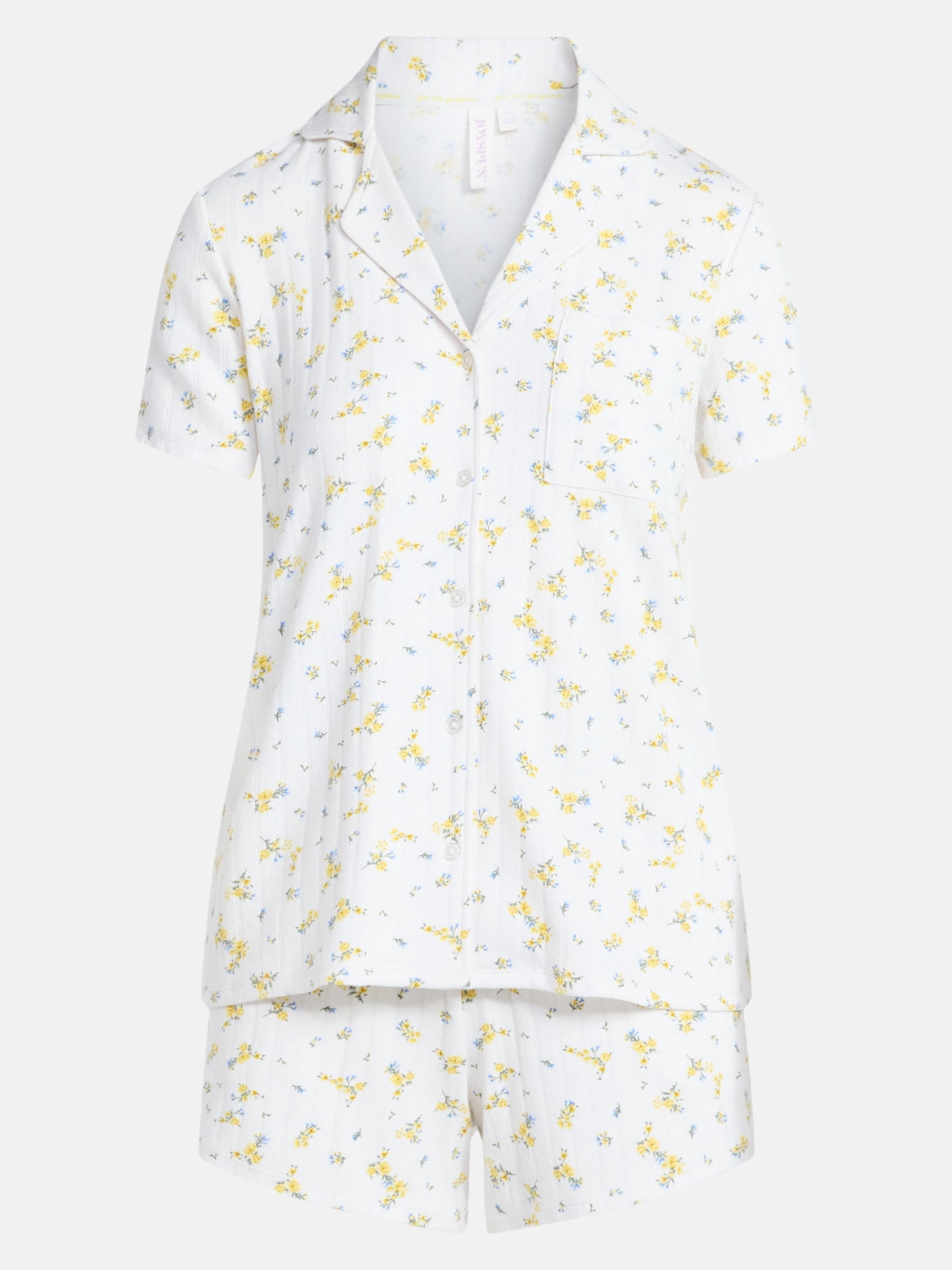 Joyspun Women’s Pointelle Knit Notch Top and Shorts Pajama Set, 2-Piece, Sizes XS-3X