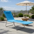 thumbnail image 3 of Spaco Folding Chaise Lounge Pool Chairs, Outdoor Sun Tanning Recliners with Pillow, Steel Frame, Breathable Mesh, Beach, Yard, Patio, Blue, 3 of 6