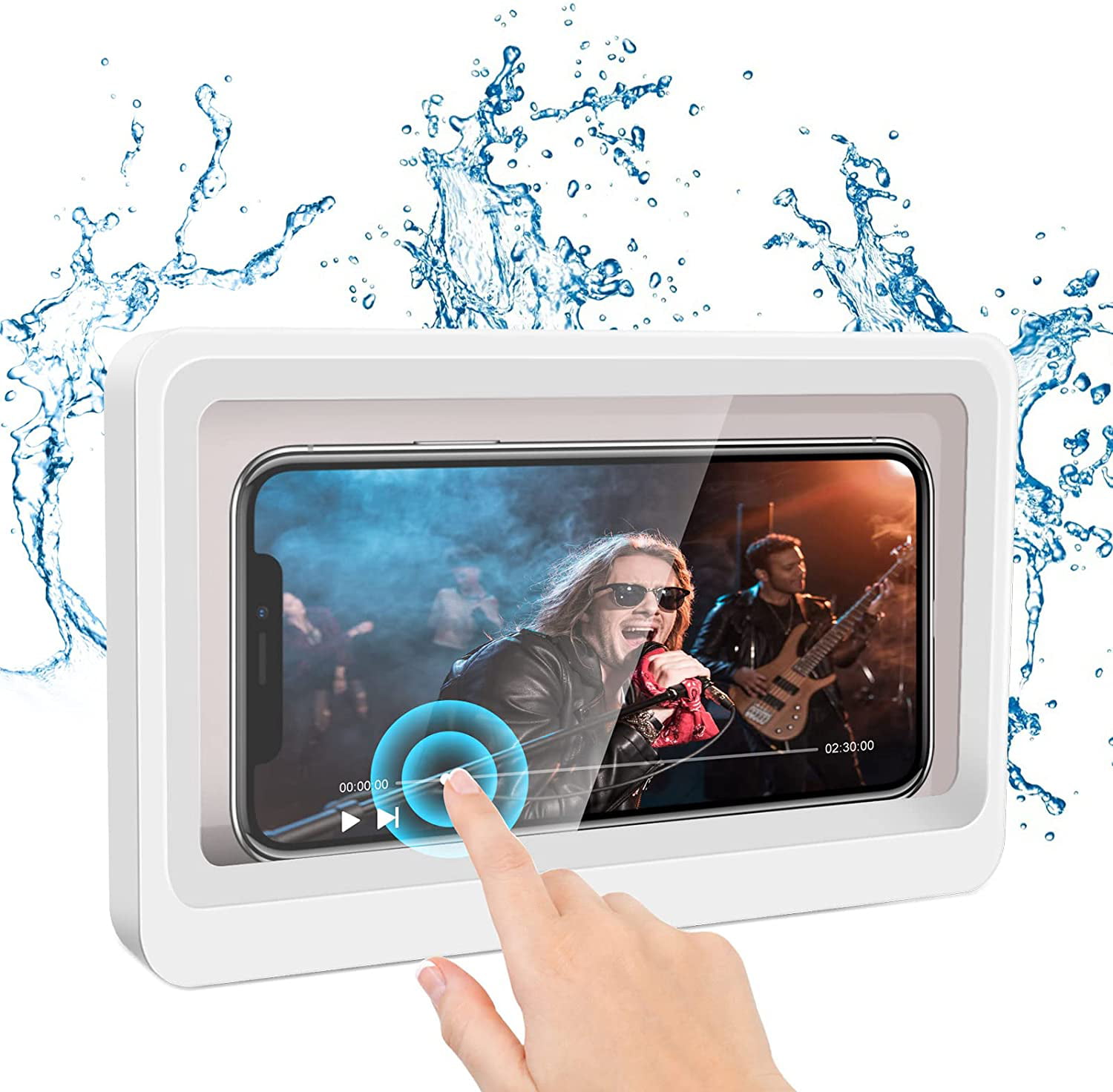 Shower Case Mobile Phone Bracket Shower Phone Holder Waterproof Transparent Screen Wall Hanging 360° Rotation Anti Fog Bathroom Box for Phone Touch Screen with 2 Hooks 