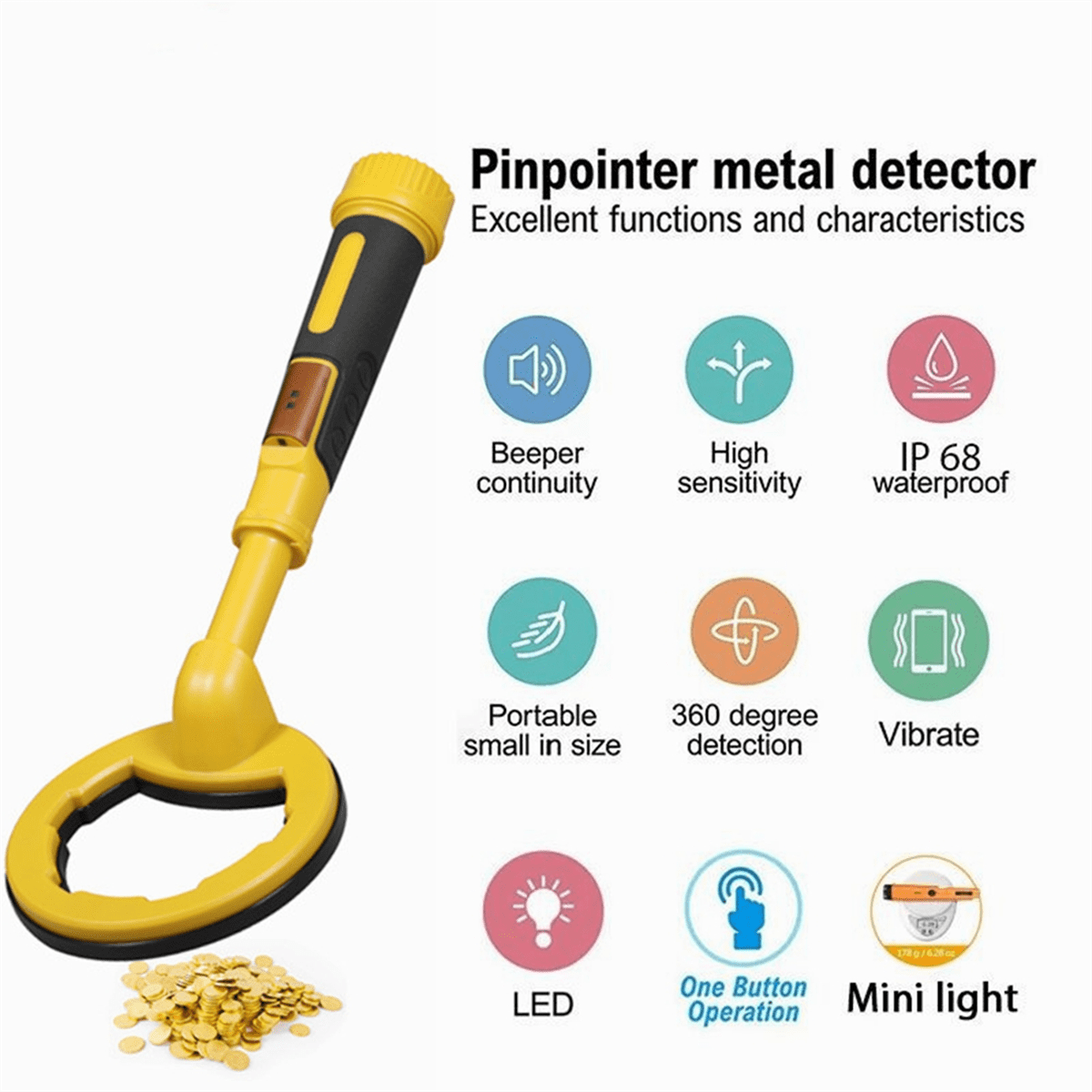 2-in-1 Black Pulse Pinpointer Waterproof Handheld Metal Detector