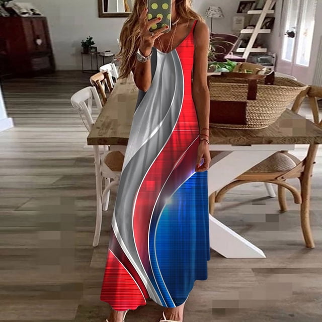 FcBaudy Camis Robe Sans Manches à Col en V, Robes d'Été pour Femmes, Robes d'Été pour Femmes Imprimé Robe Sans Manches à Col Rond Robes Décontractées Robe pour Femmes