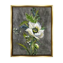 Stupell Industries Detailed Flower Buds Bloom Graphic Art Metallic Gold Floating Framed Canvas Print Wall Art, Design by Liz Jardine
