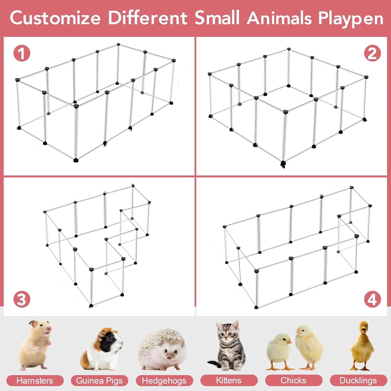 Pet Playpen, Small Animal Pen, Portable Pet Playpen,Pet Fence Indoor, DIY Plastic Enclosure for Hamsters, Hedgehogs, 56 x 28 x 14inchs, Translucent