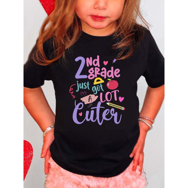 Camiseta informal con estampado para niña de 2.º grado, 100 % algodón, suave y elástica, cómoda, cuello redondo y manga corta, ideal para verano.