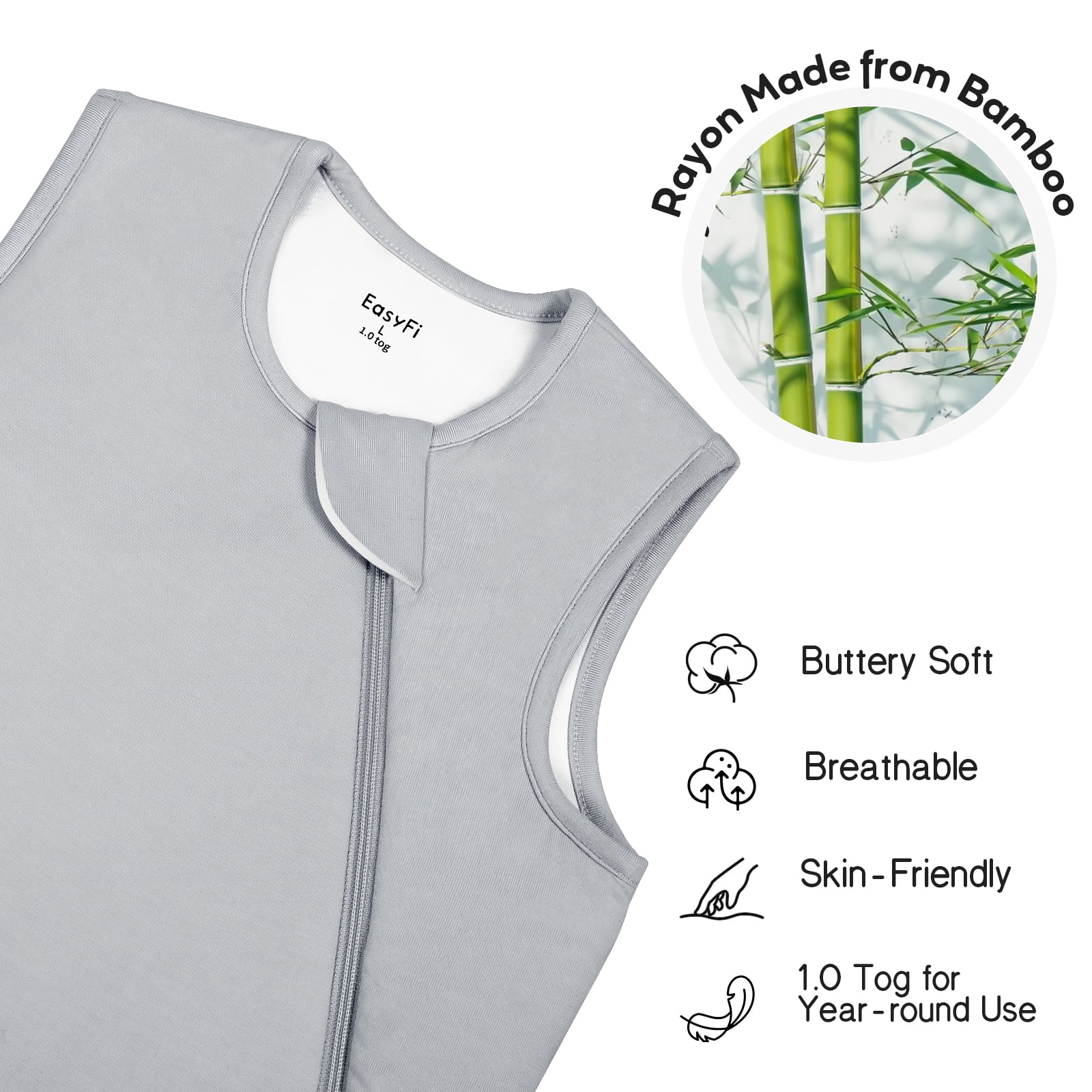 Easyfi 1.0Tog Baby Sleep Sack 12-18M All-Season Supersoft & Breathable Bamboo Sleeping Bags, 2-Way Zip Baby Wearable Blanket