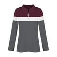 thumbnail image 6 of miqiqism Women's Long Sleeves V Neck Polo Shirts Half Zip Tshirts Colorblock Polos Tees Lapel Collar Blouses Loose Tunic Tops Teen Girls Pullover Clothing,01_Wine,Large, 6 of 6