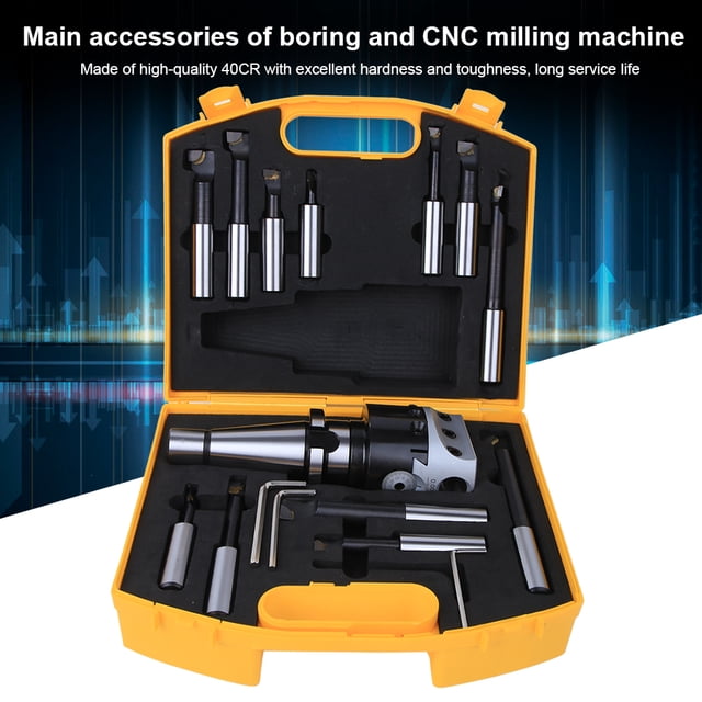 12Pcs 40CR Boring Cutter Boring Head Set, Boring Bar Boring Head 75mm Diameter With Storage Box And Wrench For CNC Milling Machine