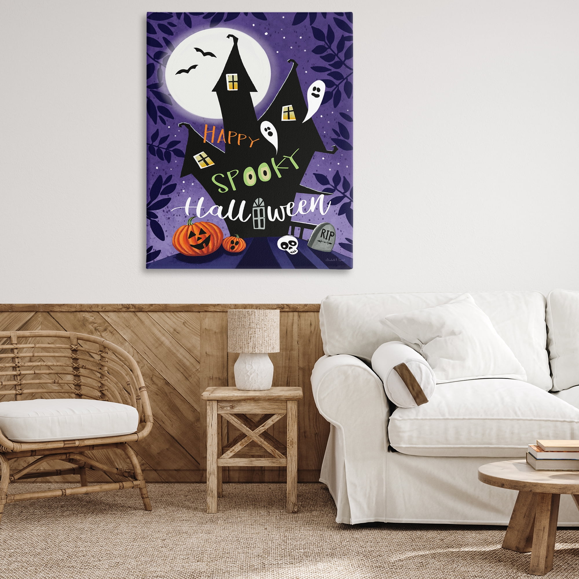 Stupell Industries Spooky Halloween House Holiday Painting Wrapped Canvas Art Print Wall Art, 36 x 48