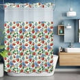thumbnail image 6 of No Hook Shower Curtain with Snap in Liner, Spring Red Strawberry Blue Flower Waterproof Bath Curtain Double Layers with See Through Top Window, Watercolor Botanical Hotel Shower Curtains 72x84in, 6 of 9