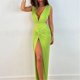 thumbnail image 3 of Gibobby Vestido de noche mujer Vestido largo con abertura y escote en V sexy sin espalda a la moda para mujer con piernas.(Verde,G), 3 of 5