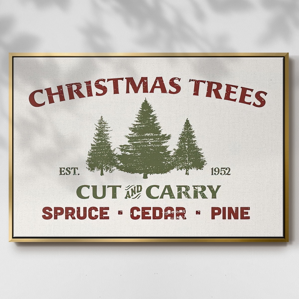 Christmas Farm Sign I - Framed Gallery Wrapped Holiday Canvas - 25 x 37 - Gold Frame
