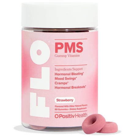 O Positiv FLO PMS Vitamin Gummies for Hormonal Breakouts, Bloating, Cramps, and Mood Swings, 60 Count
