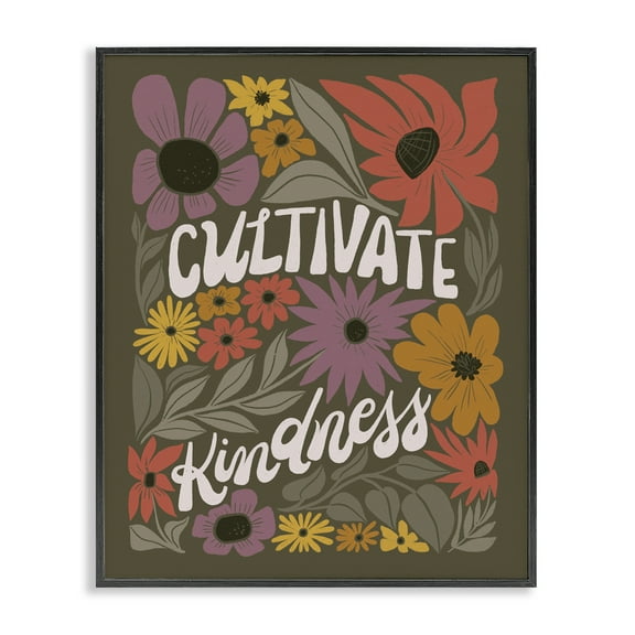 Stupell Industries Groovy Cultivate Kindness Plants & Flowers Painting Black Framed Art Print Wall Art, 11 x 14