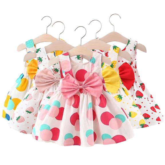 LYMAYTER Infant Baby Girls Floral Bowknot Dress Sleeveless Sundress Toddler Princess Tutu Dress with Hat