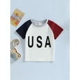thumbnail image 2 of Toddler Boys Summer Independence Day Tops Short Sleeve O Neck Letter Print Contrast Color T-shirt, 2 of 6