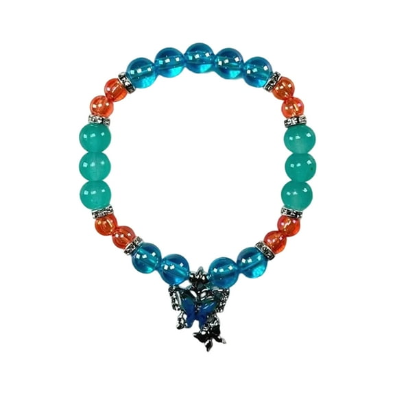 FENOHREFE Colorful Crystal Bead Bracelet Beaded Wristband Butterfly Pendant Handchain Accessory for Parties and Everyday Wear