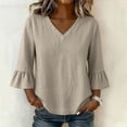 thumbnail image 4 of Women's Solid V-Neck Quarter Sleeve Blouse Casual Fashion Top, 4 of 7
