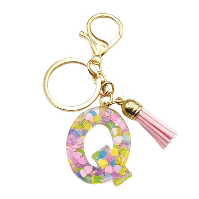 CSChome Initial Keychain with Pink Tassels Colorful Acrylic Initial Keychain with Pink Tassels Decor Letter Cup Pendant Keyring Water Bottle Decoration Birthday Gift