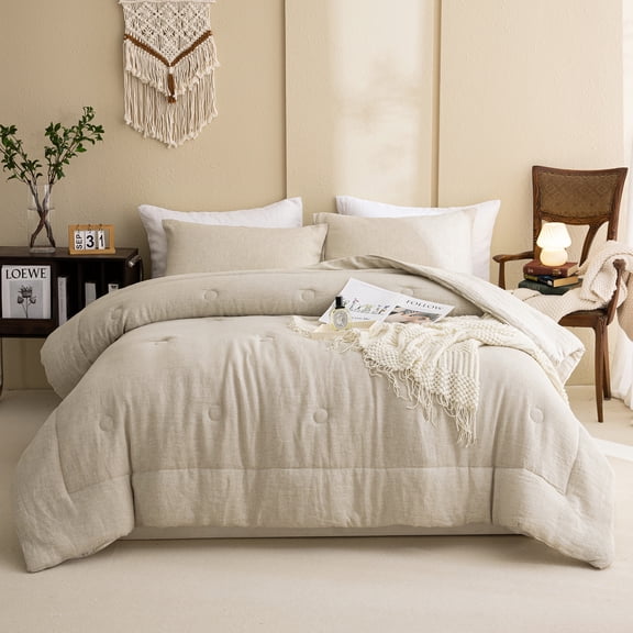 Linen Comforter Set King Size Natural French Flax Linen Bedding Comforter Set Soft Breathable Moisture Wicking Comfy Bedding 3 Pieces