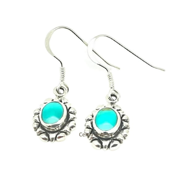Pure 925 Sterling Silver Dangle Drop Earrings For Women, Genuine Turquoise Blue Gemstone Amazing Handcrafted December Birthstone Gift