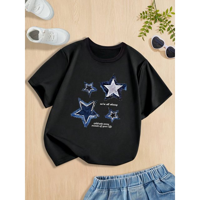 "Star" print pattern Youngsters's round neck knitted sweatshirt comfortable and durable, comfortable outdoor sports casual fashion sweatshirt can be worn in all seasons cute and beautiful p