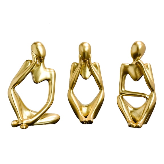3pcs Resin Statue Thinker Style Decoration Abstract Sculptures Collectible Figurines for Home Decor Modern Office Shelf Desktop (Gold 3-Piece)