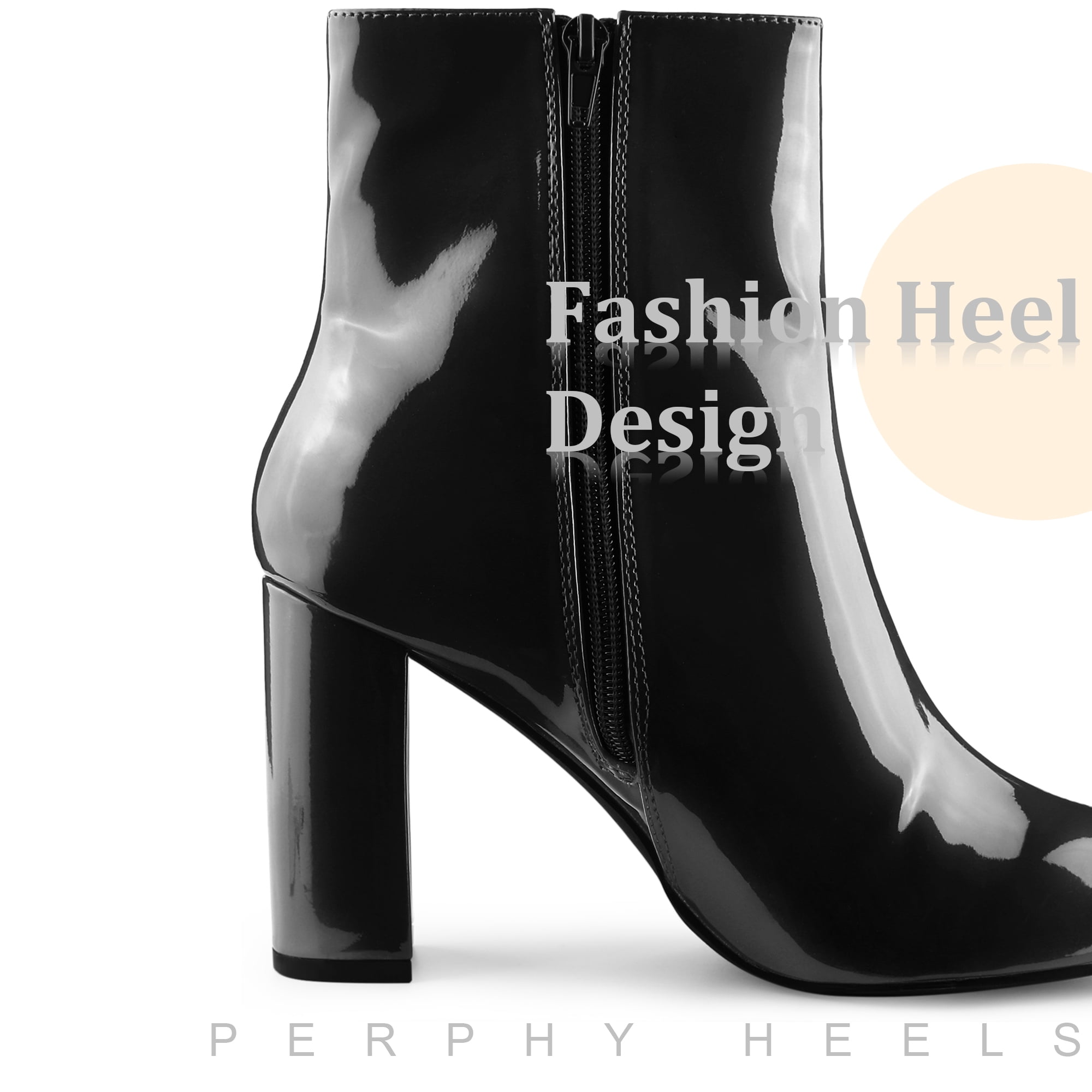Unique Bargains Women's Pointed Toe Side Zip Chunky Heels Ankle Boots Black 8