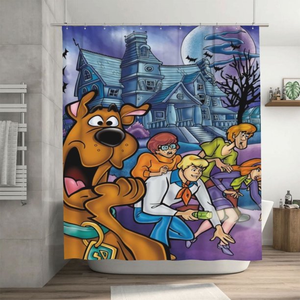 Cortina de ducha Scooby Doo, juego de cortinas de ducha con dibujos animados encantadores para niños, niñas, dormitorio universitario, baño, accesorios de decoración de bañera a prueba de agua con 12