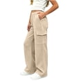 thumbnail image 3 of Jalioing Cargo Sweatpants for Teen Girl Loose Straight Leg Elastic Waist Pants Casual Thermal Fleece Lined Trousers, 3 of 7