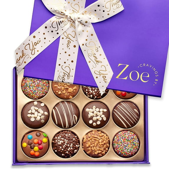 CRAVINGS BY ZOE Thank You Chocolate Cookies Gift Box Thank You Chocolate Covered Sandwich Cookies Gift Box Corporate Gifts for Boss Co-worker Employees Appreciation Gifts Teacher Nurse gift - 12 pc