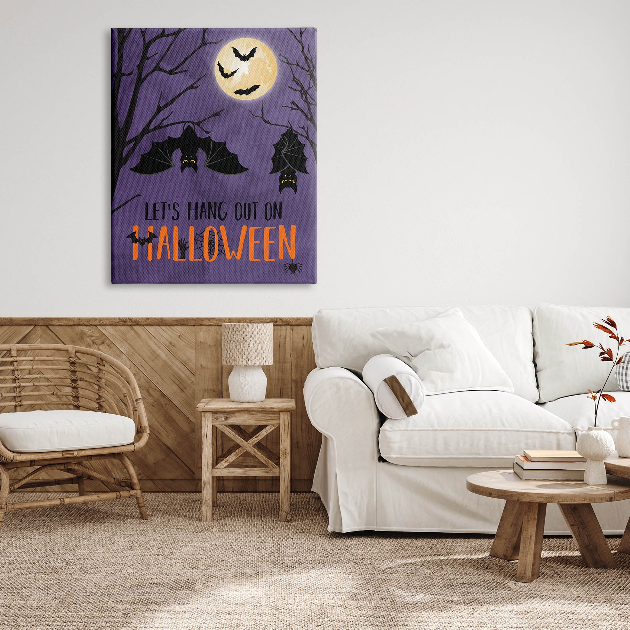 Stupell Industries Let's Hang Halloween Bats Graphic Art Gallery Wrapped Canvas Print Wall Art, Design by Linda Birtel