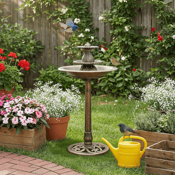 Magshion 37" Tall 3-Tier Birdbath with Recirc. Pump, Vintage Pedestal Fountain for Garden/Patio/Deck/Backyard, 5L, Bronze