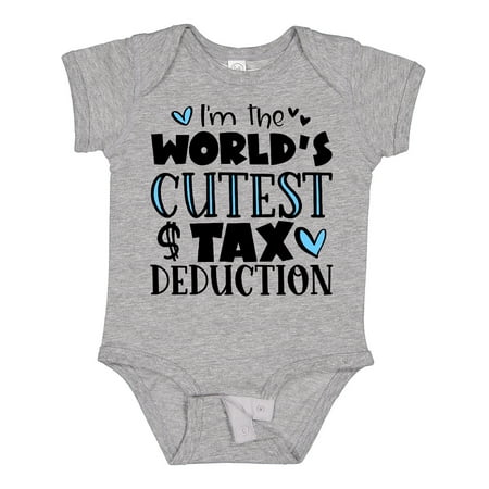 

Inktastic I m the World s Cutest Tax Deduction Blue Hearts Gift Baby Boy or Baby Girl Bodysuit