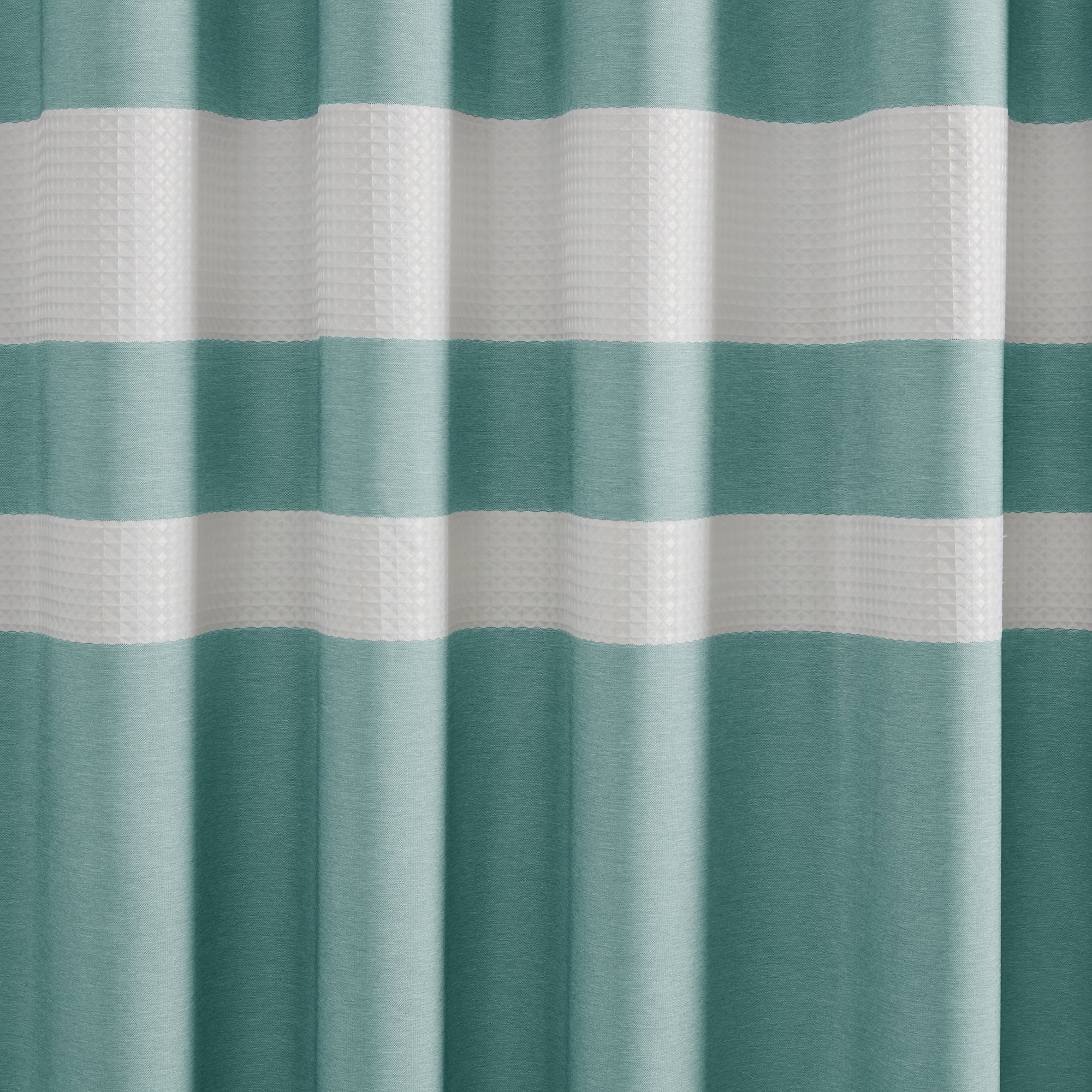 Better Homes & Gardens Waffle Weave Stripe 90 Degree Turn Shower Curtain 72x72, Aqua Blue