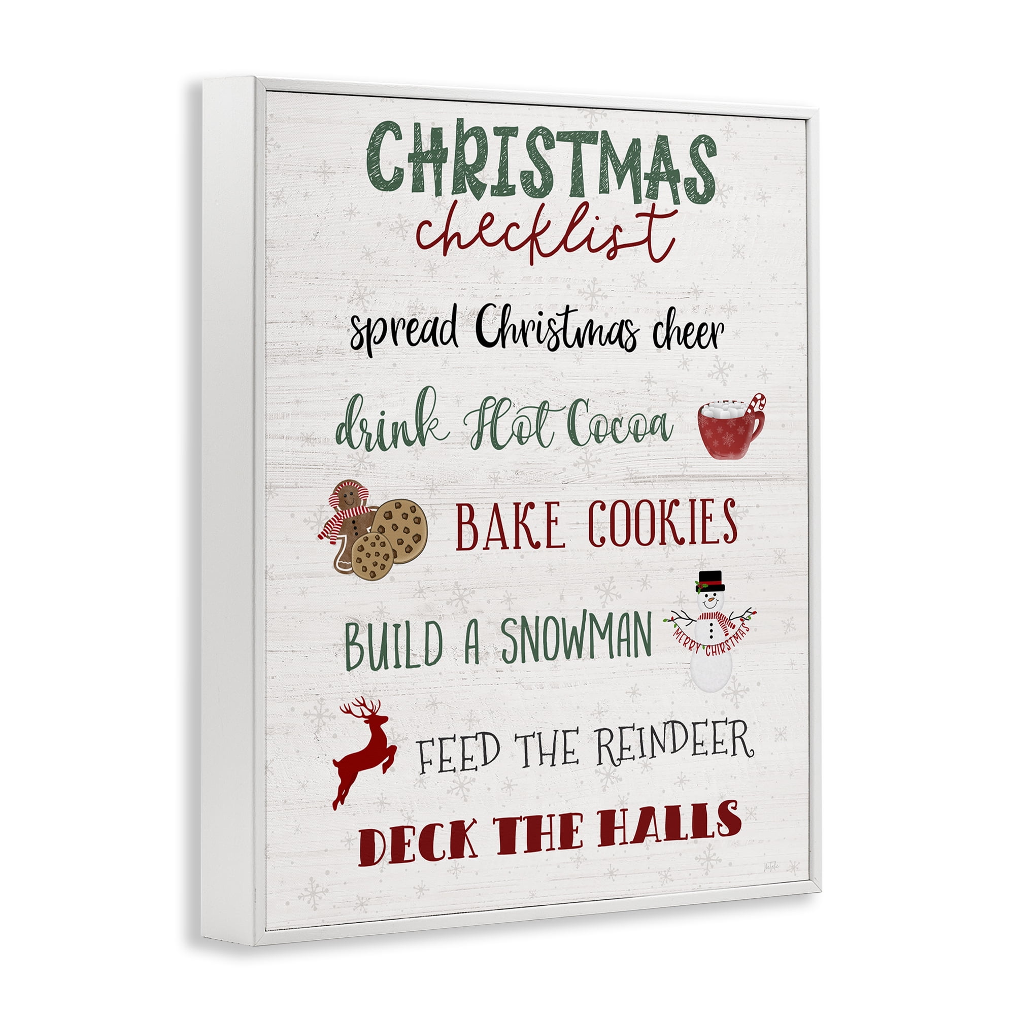 Stupell Industries Rustic Christmas Checklist Holiday Painting White Framed Art Prints Wall Art, 11 x 14