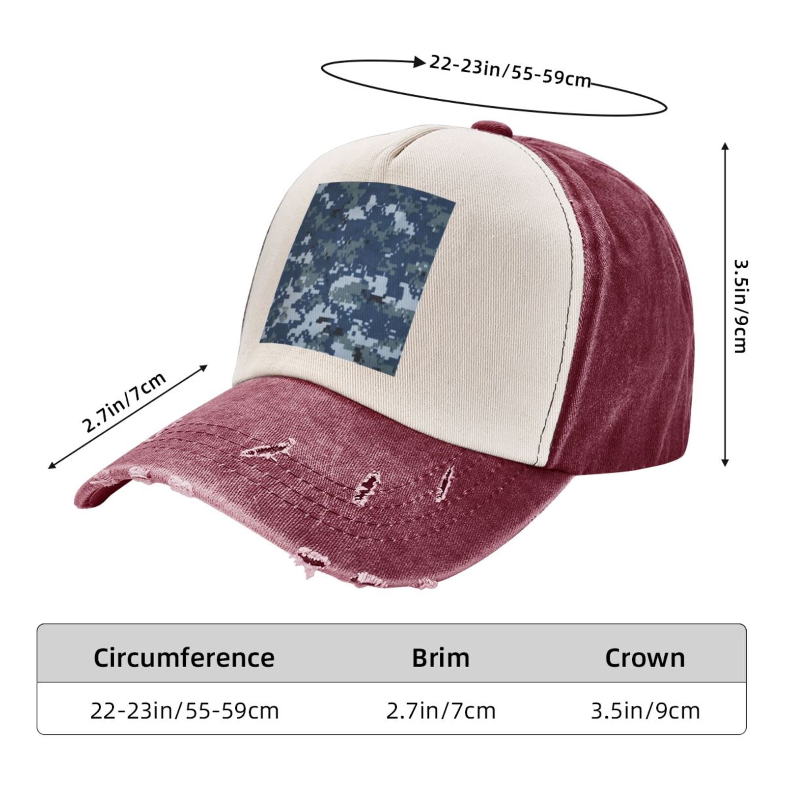 Women\'s Digital Camo Washed Adjustable Fit Classic Comfortable Baseball Caps Navy Blue Digital Camouflage Baseball Cap Distressed  main image 3