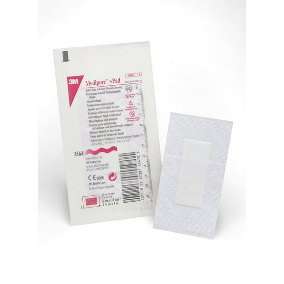 Medipore Adhesive Dressing 2-3/8 X 4 Inch Soft Cloth Rectangle White Sterile, 3564 - Case of 200