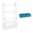 thumbnail image 1 of Kids 4-Tier 24in Ladder Shelf with Toy Organizer and 2pc Turquoise Bins, 1 of 7